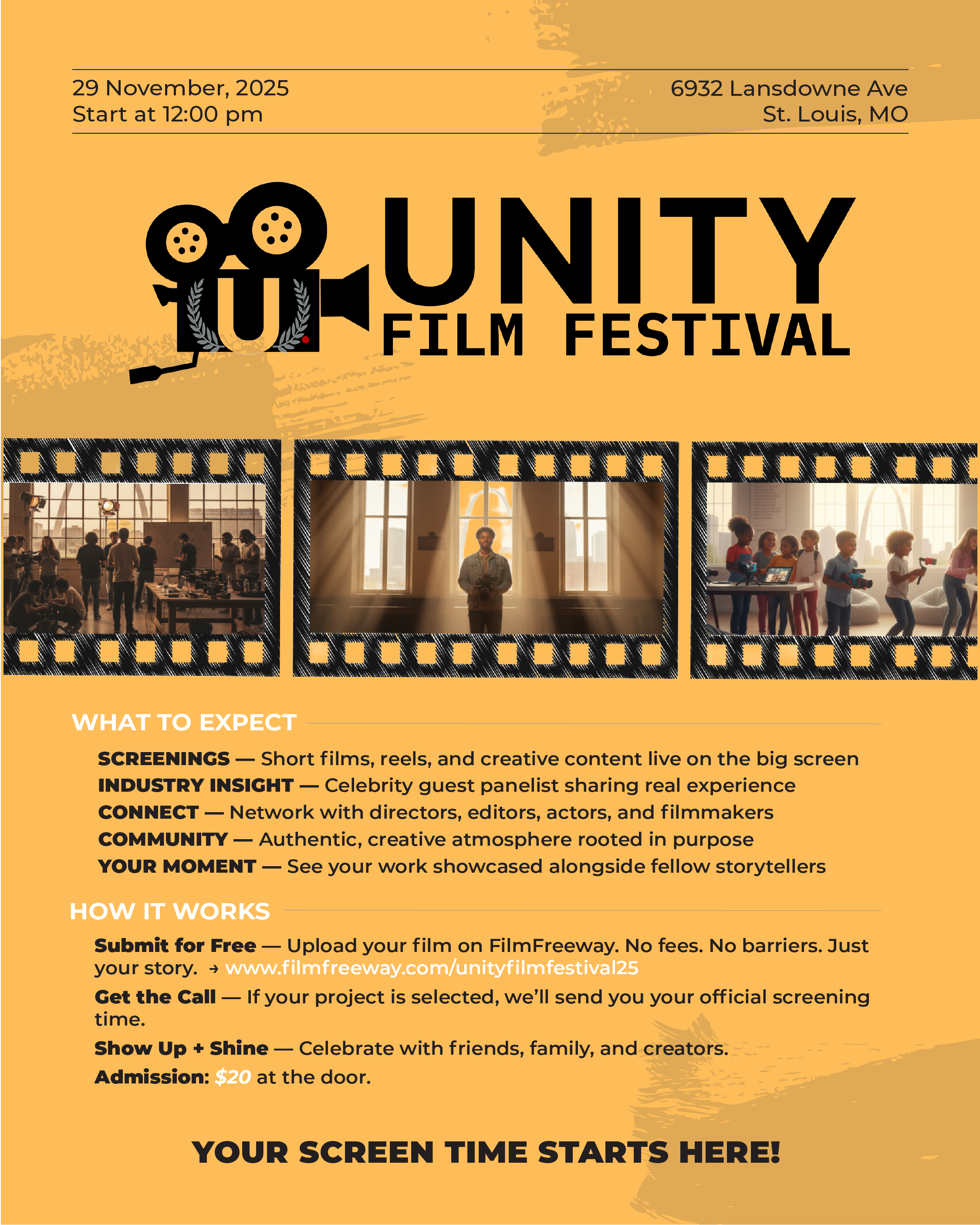 Unity Film Festival social graphic gold theme